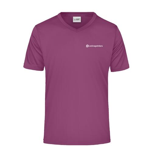 T-shirt violet en polyester � col en V pour hommes.