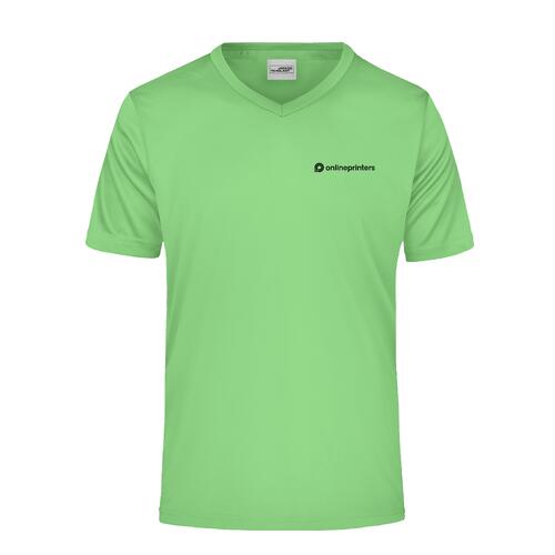 T-shirt vert pomme en polyester � col en V et manches courtes.