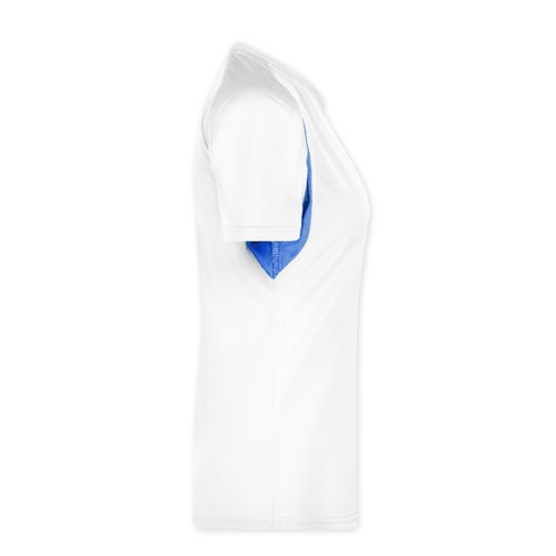 T-shirt fonctionnel  manches courtes pour femme, en polyester blanc/bleu.