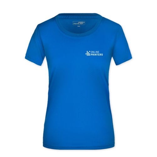 T-shirt de sport bleu roi pour femme en polyester  manches courtes.