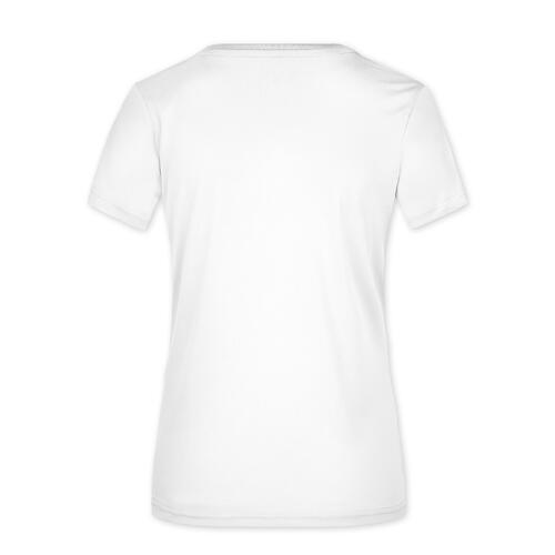 T-shirt blanc en polyester pour femmes avec manches courtes.