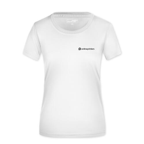 T-shirt blanc en polyester pour femmes avec manches courtes.