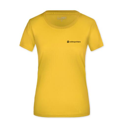 T-shirt jaune en polyester pour femmes avec manches courtes.