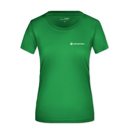 T-shirt vert pour femme en tissu fonctionnel avec manches courtes.