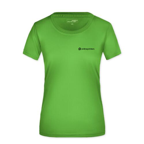 T-shirt femme en polyester vert pomme avec manches courtes.