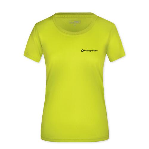 T-shirt en polyester jaune n�on pour femmes avec manches courtes.
