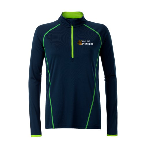 T-shirt  manches longues en polyester marine avec fermeture clair.
