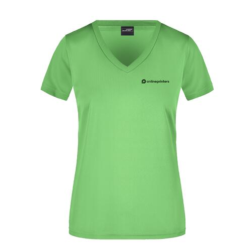 T-shirt en polyester vert pomme � col en V pour femme.