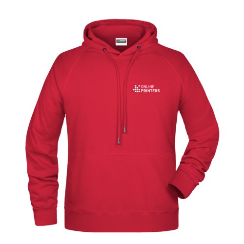 Sweat  capuche rouge en coton-polyester pour homme avec cordon de serrage.
