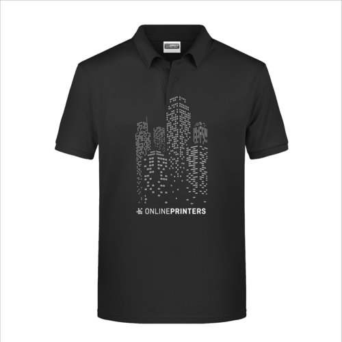 Polo noir en coton avec manches courtes et patte boutonne.