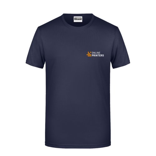 T-shirt bleu marine en coton pour homme avec manches courtes.