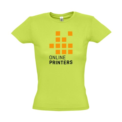 T-shirt en coton vert pomme pour femmes avec manches courtes.