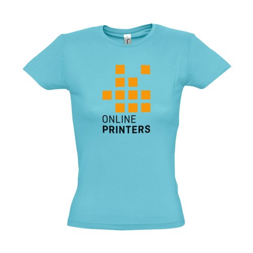 T-shirt en coton bleu atoll pour femmes avec manches courtes.