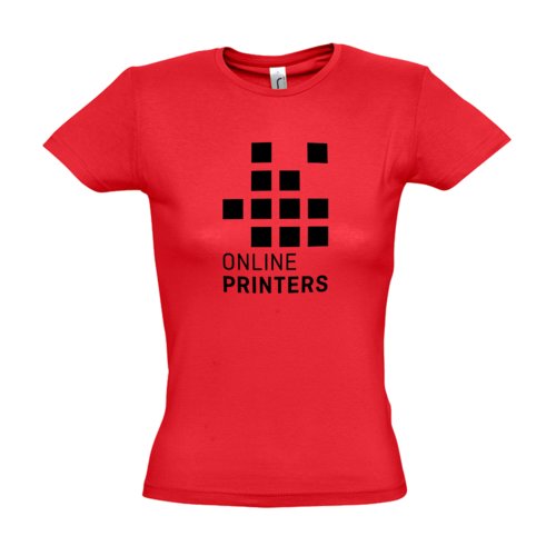 T-shirt rouge en coton pour femmes avec manches courtes et coupe ajuste.