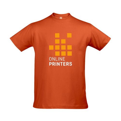 T-shirt orange en coton pour hommes avec manches courtes.