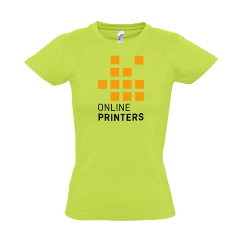 T-shirt en coton vert pomme pour femmes avec manches courtes.