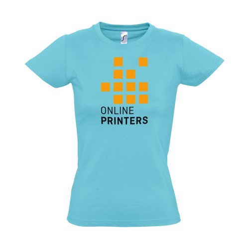 T-shirt en coton bleu atoll pour femmes avec manches courtes.