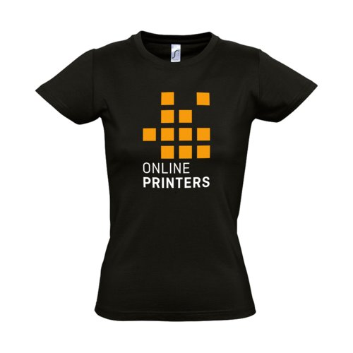 T-shirt noir profond en coton pour femme avec manches courtes.