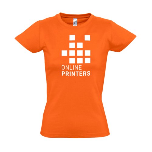 T-shirt orange pour femmes en coton avec manches courtes.