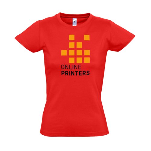 T-shirt rouge en coton pour femmes avec manches courtes.