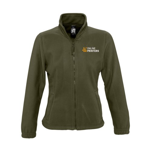 Veste polaire femme marron fonc en polyester avec fermeture clair intgrale.