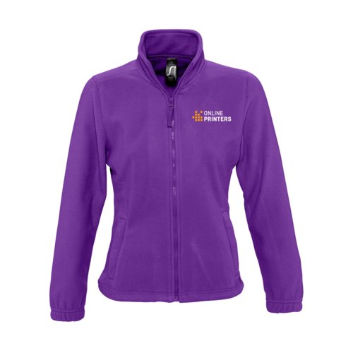 Veste en polaire polyester violet fonc avec fermeture clair intgrale, pour femmes.