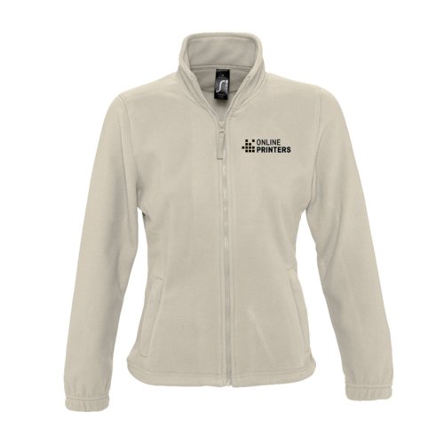 Veste polaire beige en polyester avec fermeture clair intgrale pour femmes.