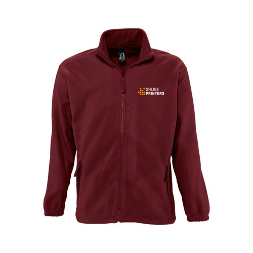 Veste en polaire de polyester bordeaux avec fermeture clair intgrale.