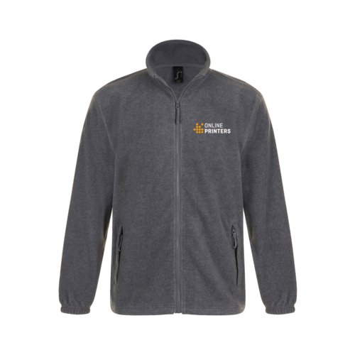 Veste en polaire grise en polyester avec fermeture clair intgrale et poches latrales.