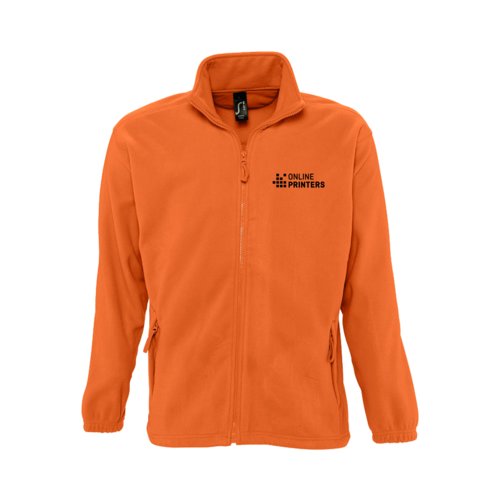 Veste orange en polaire de polyester avec fermeture clair intgrale.