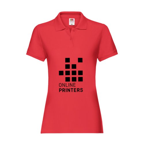 Polo en coton rouge pour femmes avec manches courtes et patte de boutonnage.