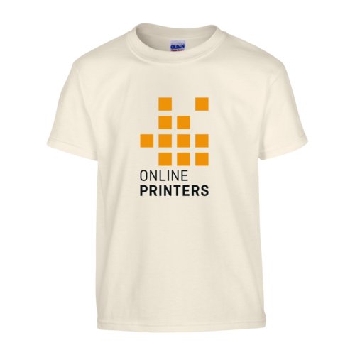 T-shirt beige en coton, unisexe, avec manches courtes et col rond.