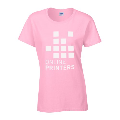 T-shirt en coton rose clair pour femmes avec manches courtes.