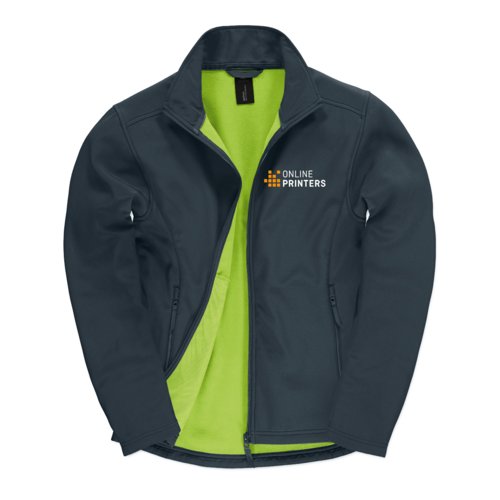 Veste softshell bleu marine en polyester et lasthanne avec fermetures clair.