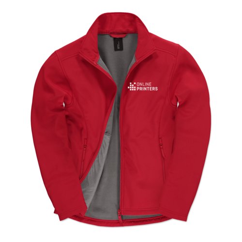 Veste softshell rouge en polyester et lasthanne pour hommes avec fermeture clair.
