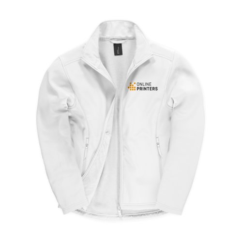 Veste softshell blanche en polyester et lasthanne avec fermeture clair.