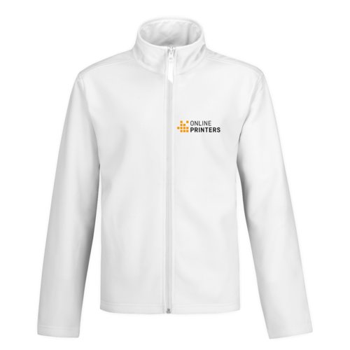 Veste softshell blanche en polyester et lasthanne avec fermeture clair intgrale.