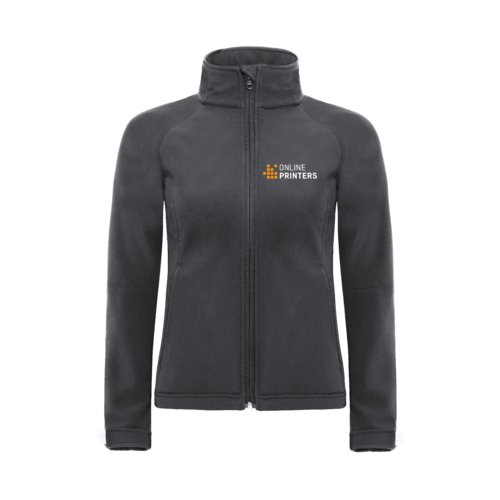Veste softshell gris fonc en mlange polyester-lasthanne pour femmes.