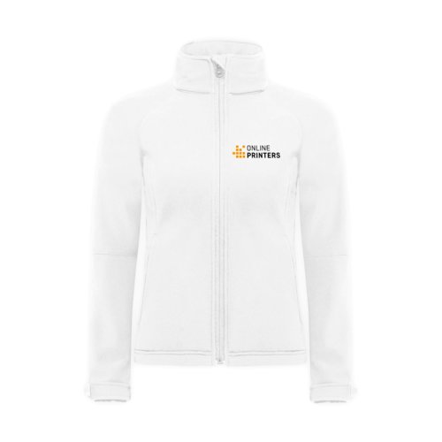 Veste softshell blanche pour femmes en polyester et lasthanne avec fermeture clair intgrale.