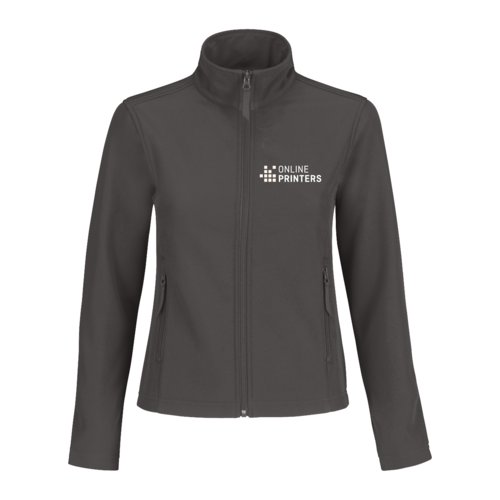 Veste softshell gris fonc en polyester et lasthanne avec fermeture clair.