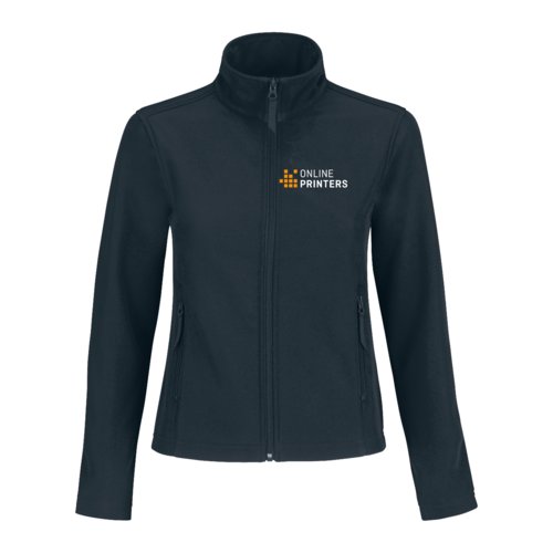 Veste softshell bleu marine en mlange polyester-lasthanne avec fermeture clair et poches.