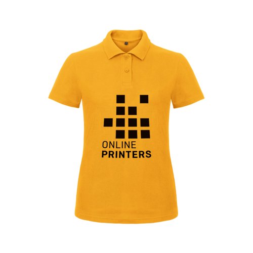 Polo femme en coton jaune dor avec courte patte boutonne.