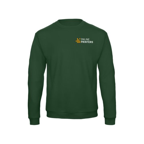 Sweat-shirt en tissu vert fonc avec manches longues et encolure ronde.