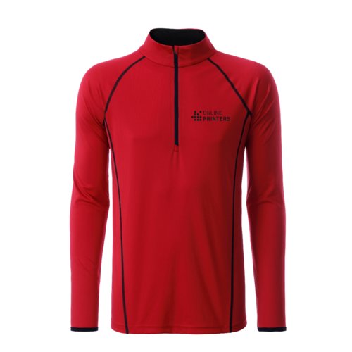 T-shirt rouge  manches longues en polyester avec fermeture clair.