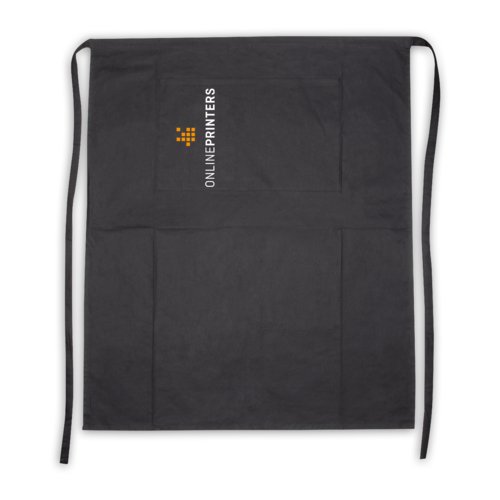 Tablier noir en coton avec tour de cou et longues lanires.