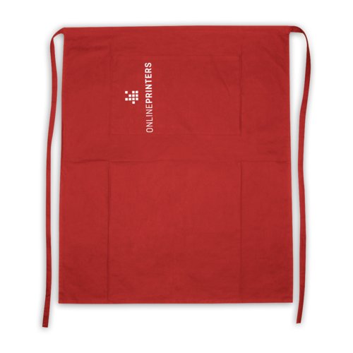 Tablier rouge en coton avec tour de cou et longues attaches.