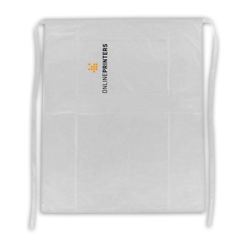 Tablier blanc en coton avec tour de cou et poches plaques.