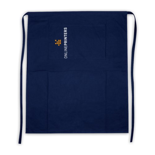 Tablier en coton bleu fonc avec de longs liens et une poche plaque.