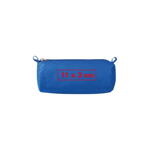 Trousse en tissu bleu avec fermeture clair.
