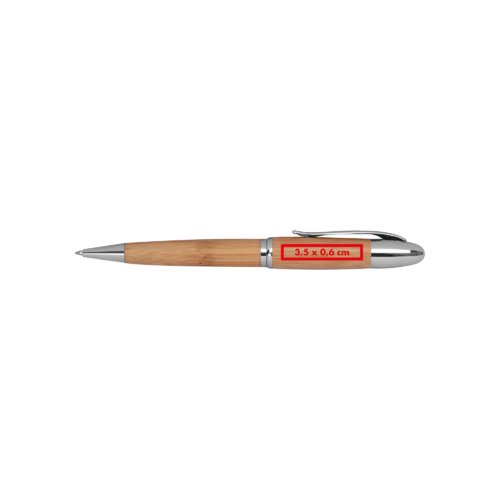 Stylo  bille rotatif en bambou couleur bois avec des lments mtalliques.
